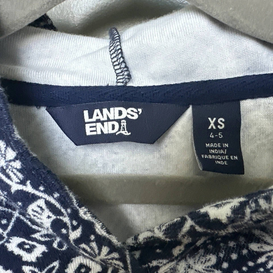 Cubierta de natación con capucha hojas azules y blancas Lands End talla XS (4-5) para niña Foto 3 de 4