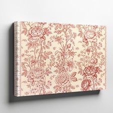 Vintage Floral Pattern Canvas Wall Art with Peonies and Lilies in Red Tones