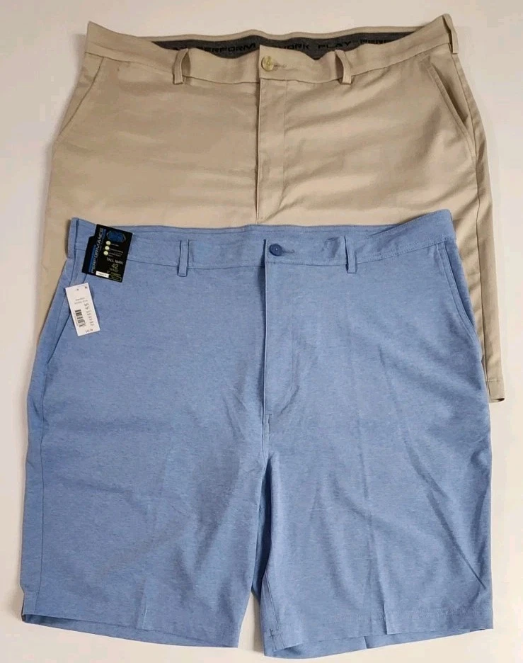 Lot Of 2 Mens Sz 42 Tall Roundtree & Yorke Blue & Beige Performance Golf Shorts