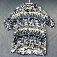 Campia Moda Men's Hawaiian Shirt SizeL Blue Button Up Tropical Floral Palm Trees