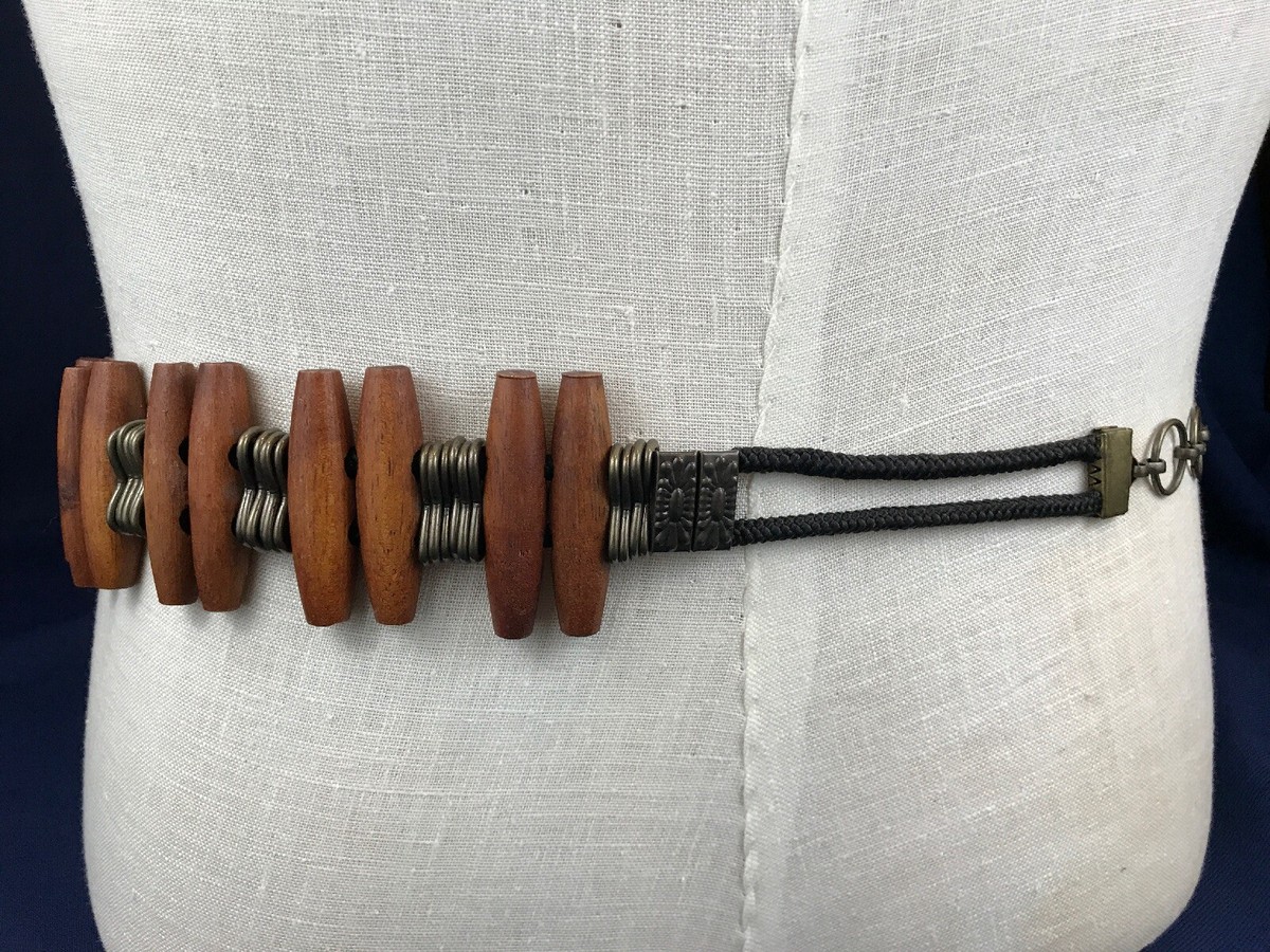 VIntage Women Concho Belt Metal Medallion Wood BOHO Bohemian Coachella 28” MINT Vintage Chico main image 3