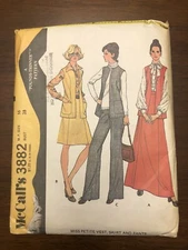 Vintage 1973 McCall's  #3882 petite vest,skirt &pants Size 16/bust 38