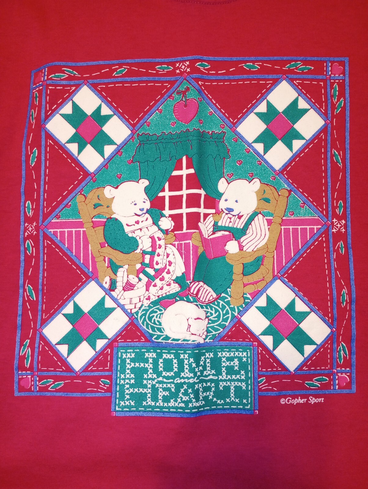 Vintage Home Heart T-Shirt Bear Bears Quilt Readi… - image 2