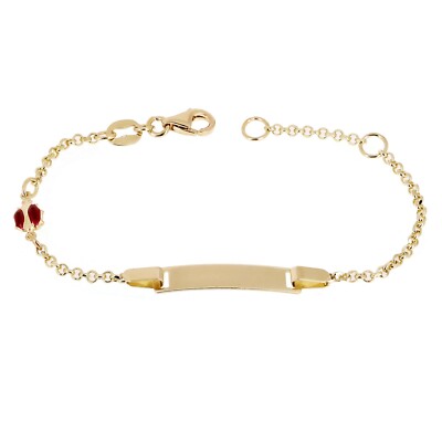 Italienisches 14k Gelbgold gravierbares Marienkäfer Charm Baby Kinder ID Armband 5,5'' 2g