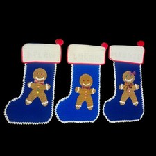 3 Christmas Stockings Crocheted Gingerbread Man 2 Boys  and a Girl Handmade