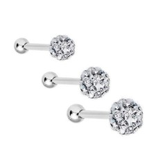 PAIR 3mm 4mm Ferido CZ Gem Steel Helix Tragus Cartilage Barbell Stud Earring