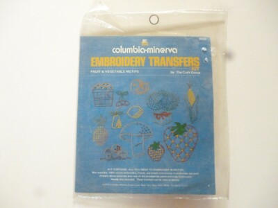 VINTAGE 1974 COLUMBIA MINERVA EMBROIDERY TRANSFERS KIT FRUIT & VEG MOTIFS #6556