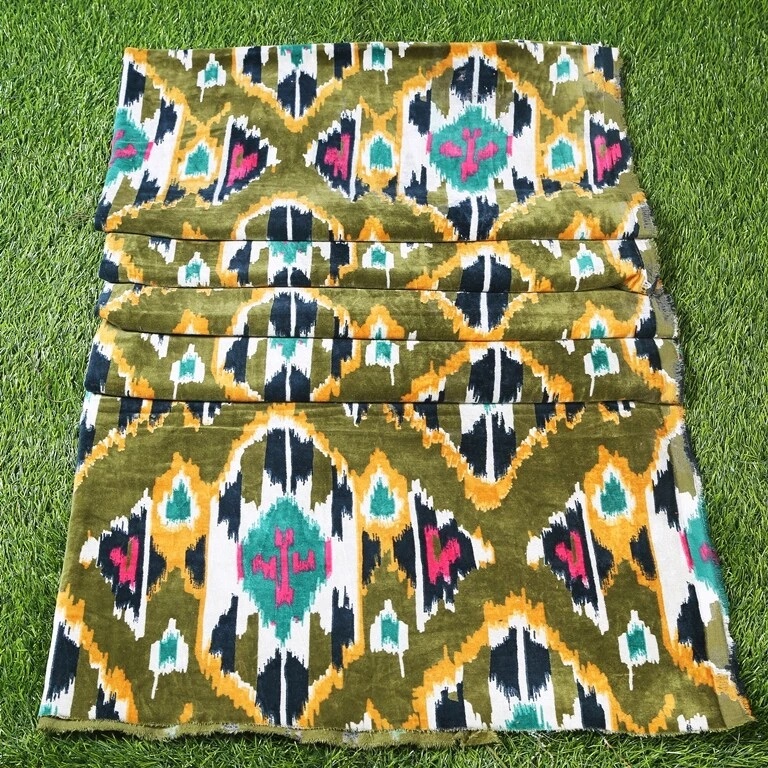 Vestido indio de tela de terciopelo suave estampado Ikat costura tapicería terciopelo por yarda Foto 3 de 4
