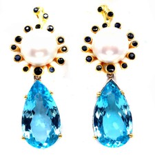 Gemstone 13x23 MM. Sky Blue Topaz, Pearl & Sa...