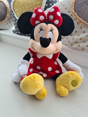 Minnie Mouse Disney Store exklusives rotes Plüschkleid/gelbe Schuhe SELTENE Version 17 Zoll
