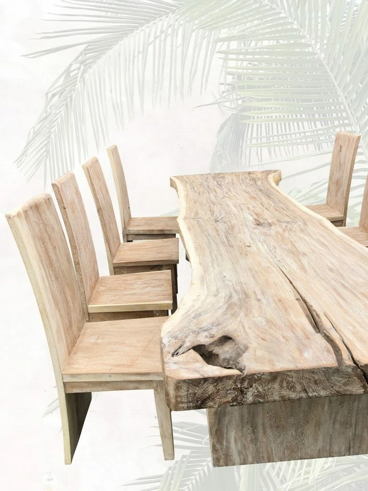 großer Esstisch Massivholz incl 8 Stühlen Baumscheibe Handarbeit Baumstammtisch  - Bild 3 von 4