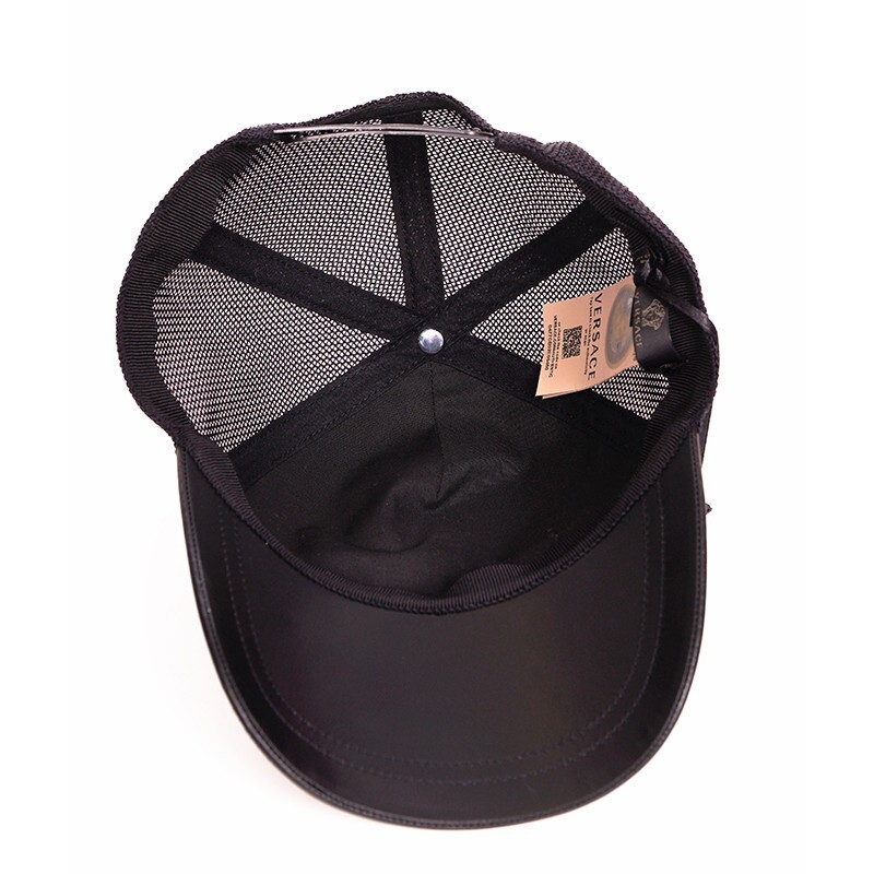 57 NEW $525 VERSACE Black Leather VINTAGE MEDUSA LOGO