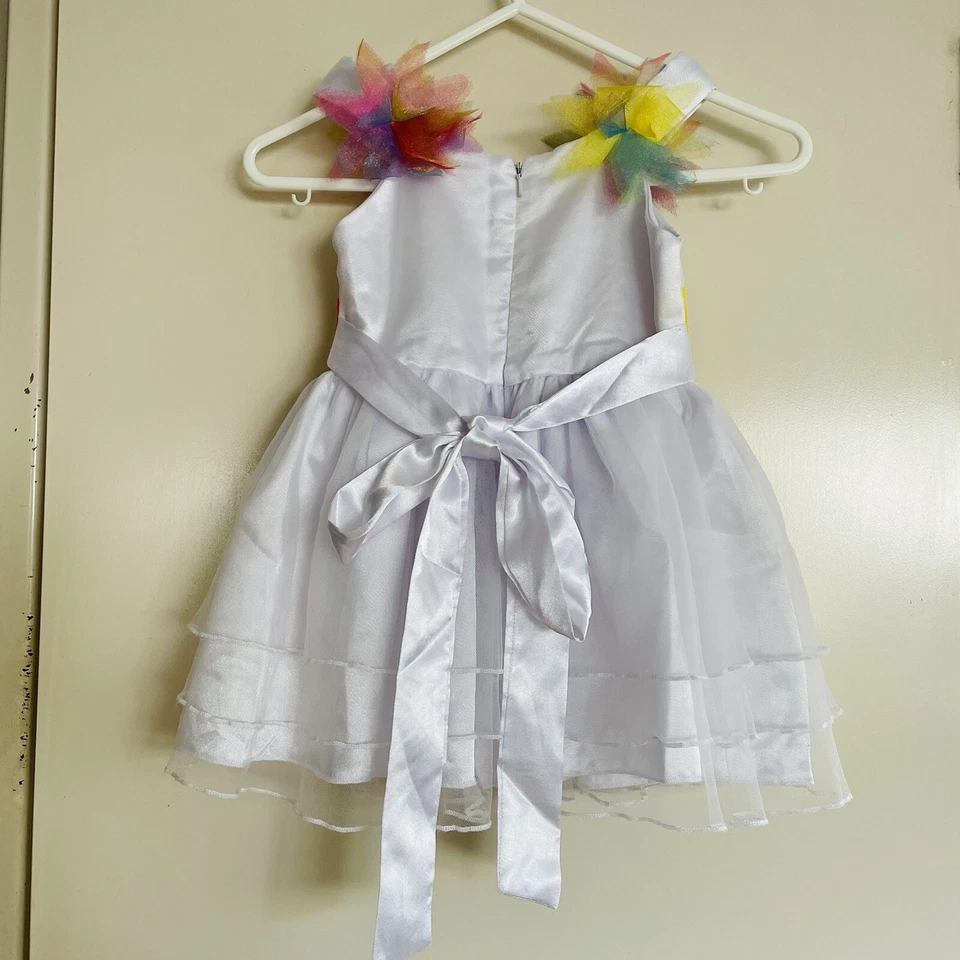 Party Rainbow Dress Girls Birthday White Tulle Tutu Skirt Dress up Flower Girl M - Image 2 of 4
