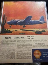 Vintage 1943 Shell Oil Today's Temperature Frozen Plane ad