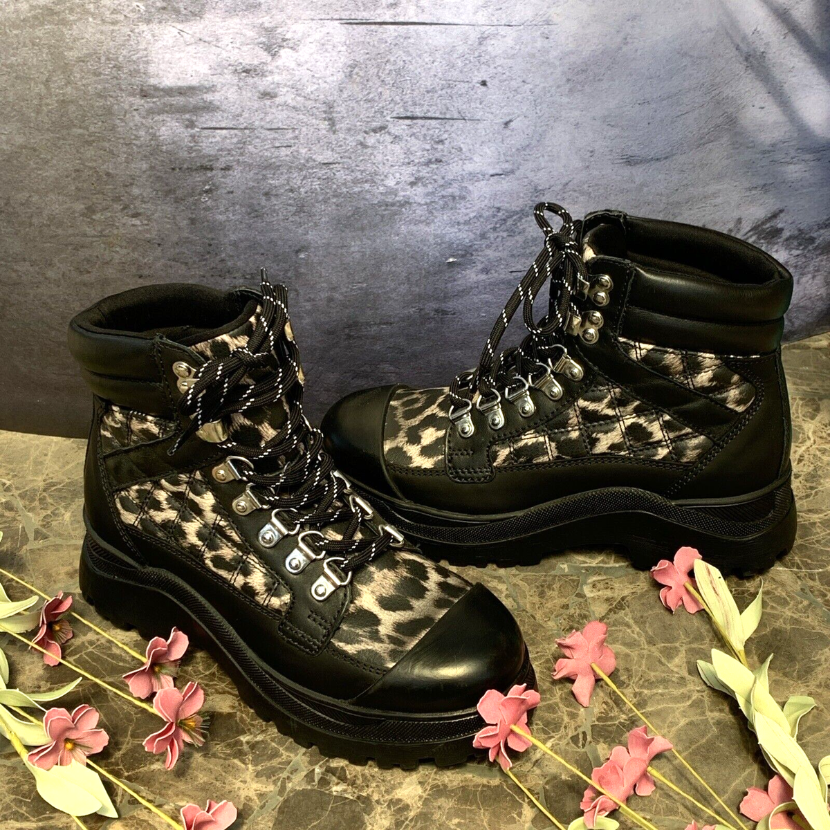 ALDO HIKERR HIKING Ankle Boots Womens Size Black Leopard