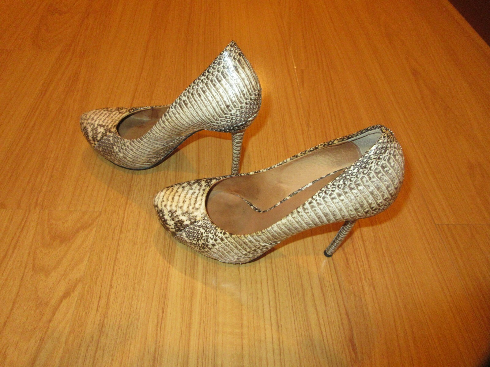 L.A.M.B. Python Snakeskin Leather Brown beige Sti… - image 5