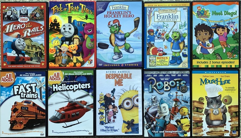 Childrens/Family Bundle of 10 DVDs: Thomas, Franklin, Dora, Trains, Helicopters