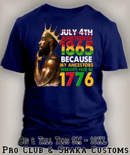 Mens Black King 1865 Juneteenth Black History Tee Shirt Pro Club Shaka T