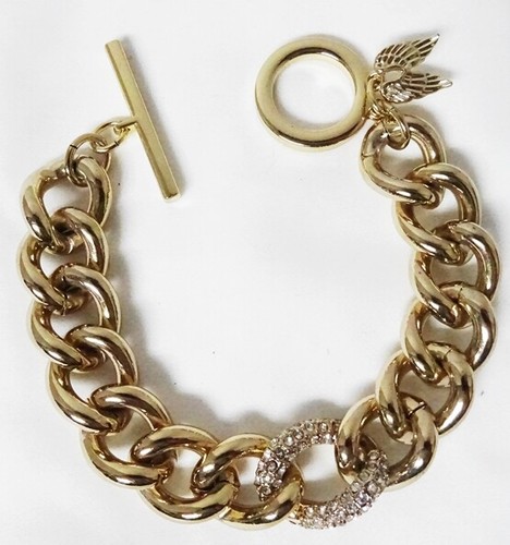 Chunky Victoria's Secret Big Link Rhinestone Bracelet with Wings Toggle Clasp