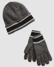  42 Block Headwear Mens Gray Stripe Cuff Acrylic Beanie Hat  Glove Set One Size