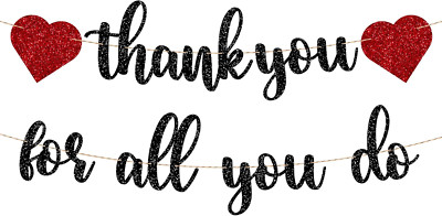 Thank You for All You Do Banner Black Glitter Banner Employee Teacher Doctor Nur