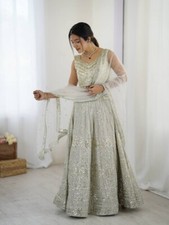 Fashionable Georgette Fabric Grey Lehenga Choli With Dupatta For Reception