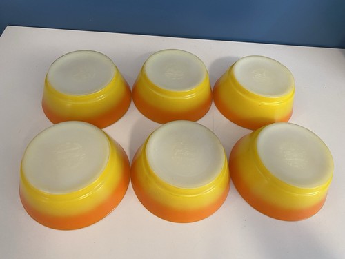 VTG Anchor Hocking Fire King Bowls Sunrise Sunset Ombré Orange & Yellow Set Of 6 - Picture 8 of 17