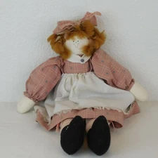 Handmade Cloth Rag Doll Farmhouse Cottagecore Fully Dressed Red Hair Knickers