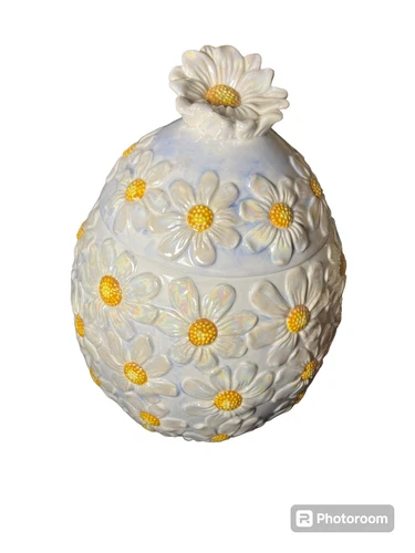 Vintage Gibson Lusterware Style Daisy Floral Hand Painted Cookie Jar