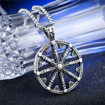 #ad SMITH Mens Womens Good Luck Buddhist Amulet Dharma Wheel Pendant Necklace Chain $12.99