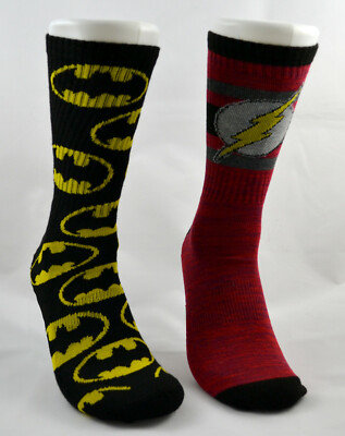 DC Comics Men's Crew Socks Hyp Batman & Flash Double Pack Hypnotic