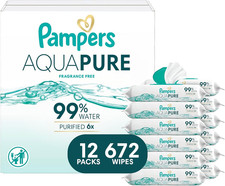 Aqua Pure Baby Wipes, 99 Water, Fragrance Free, 672 Baby Wipes Total 12X Flip-