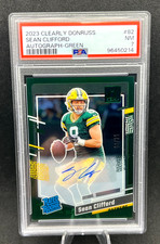 Sean Clifford 2023 Panini Donruss Clearly RC Auto #82 Green 1/25 - PACKERS