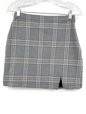 Abercrombie Fitch White Black Plaid Zip Up Slit A-Line Skirt Mini Skirt Size S