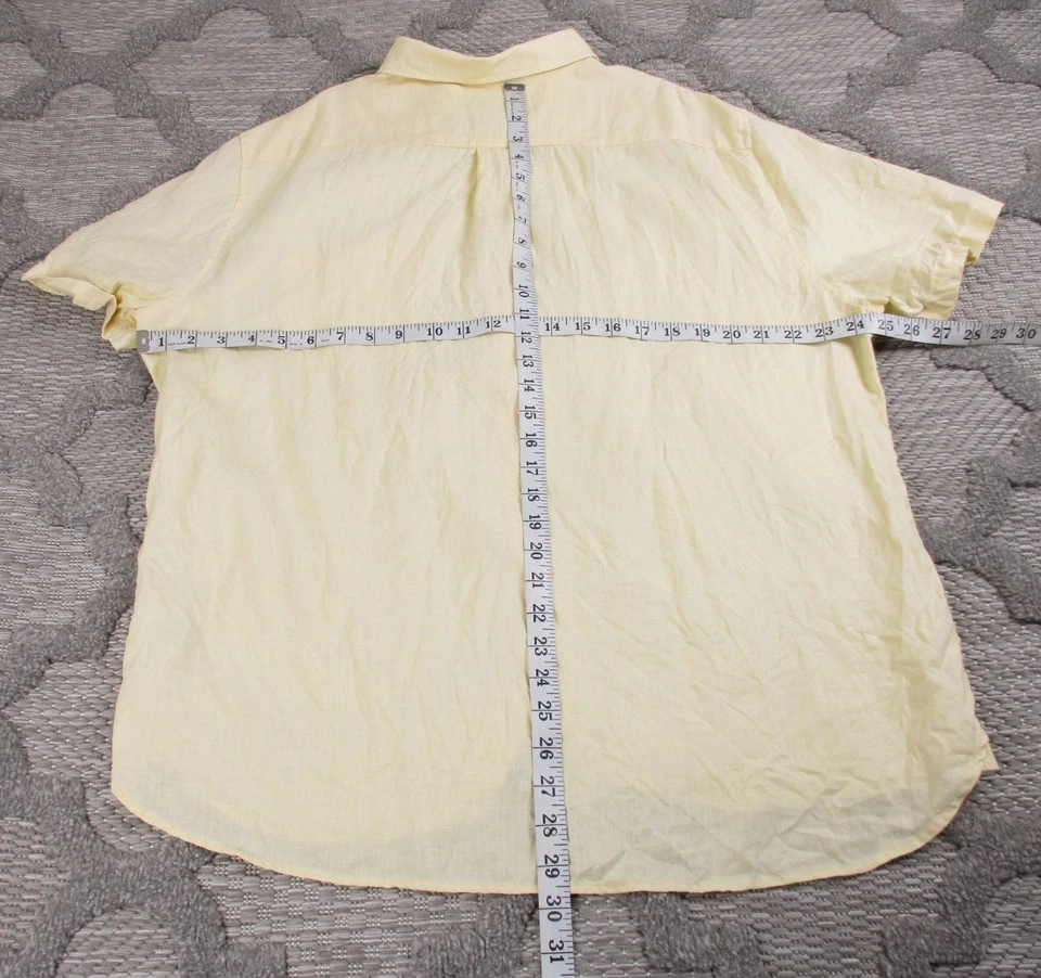 Vince Shirt Mens XL Yellow 100% Linen Short Sleeve Classic Fit - Image 3 of 4