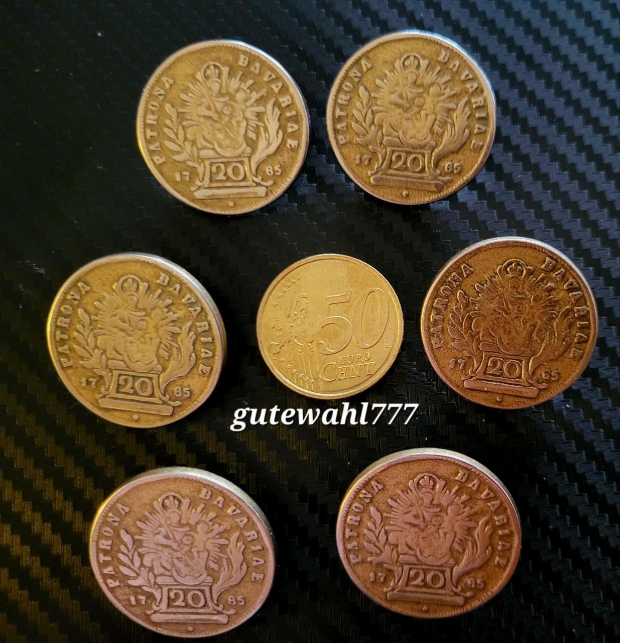 6 silberne Münzknöpfe Münzen 20 Kreuzer Patrona Bavariae unmagnetisch