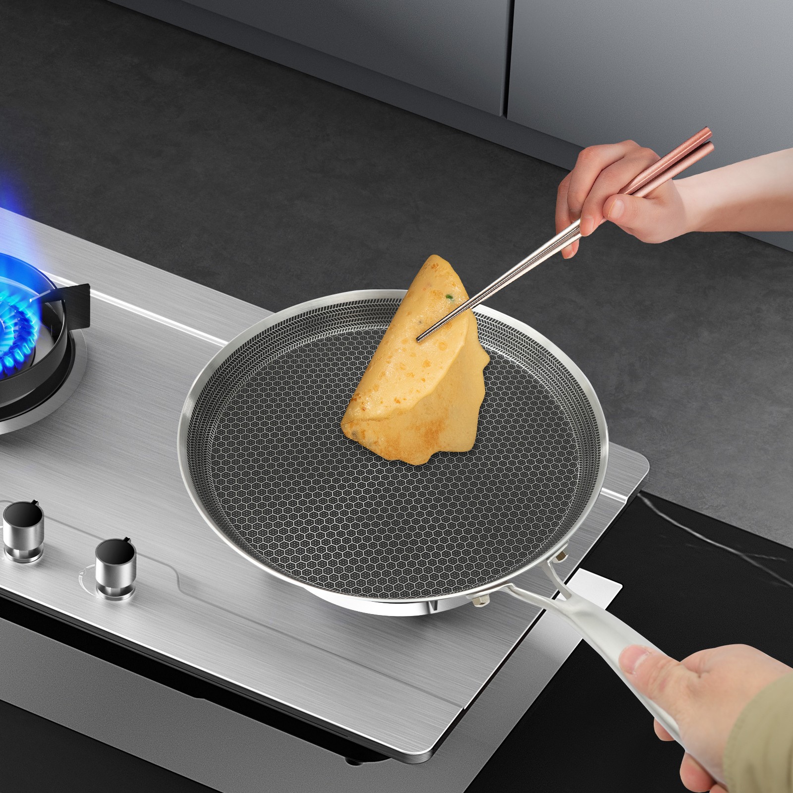 10 Inch Stainless Steel Crepe Pan Non Stick Flat Skillet Pancake Pan Cooking Pan