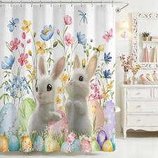 Spring Easter Shower Curtain for Bathroom Cute 72"W x 72"L Pack of 1 White