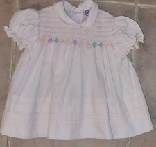 Vtg Petit Ami Pink Smocked Embroidered Easter Colors Dress Baby Girls 12 Months