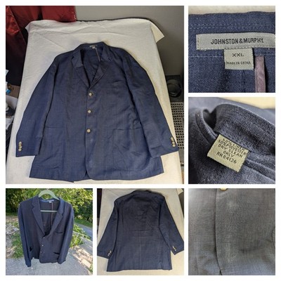 Johnston Murphy Jacket Mens XXL Blue Linen Blend Sport Coat Blazer Double Vented