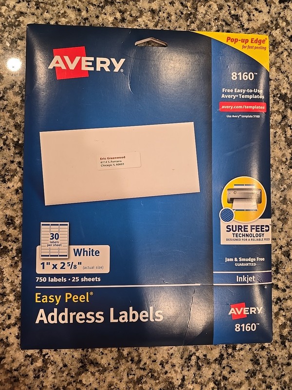 Avery Easy Peel 5260 Address Labels, 750 Customizable White Stickers, 1" x 2-5/8
