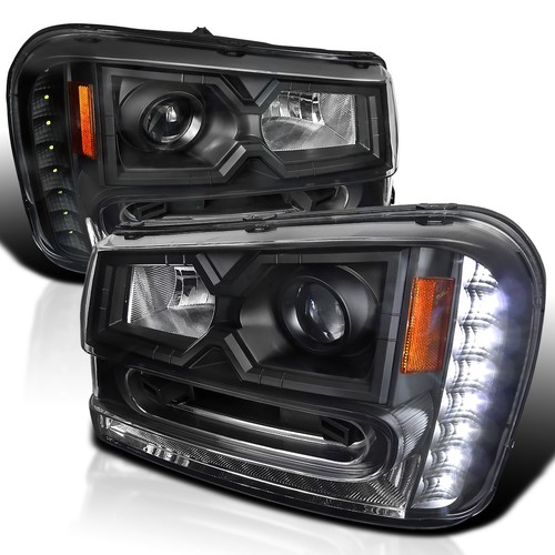 Black Fits 2002-2009 Chevy Trailblazer Led Strip Projector Headlights Left+Right