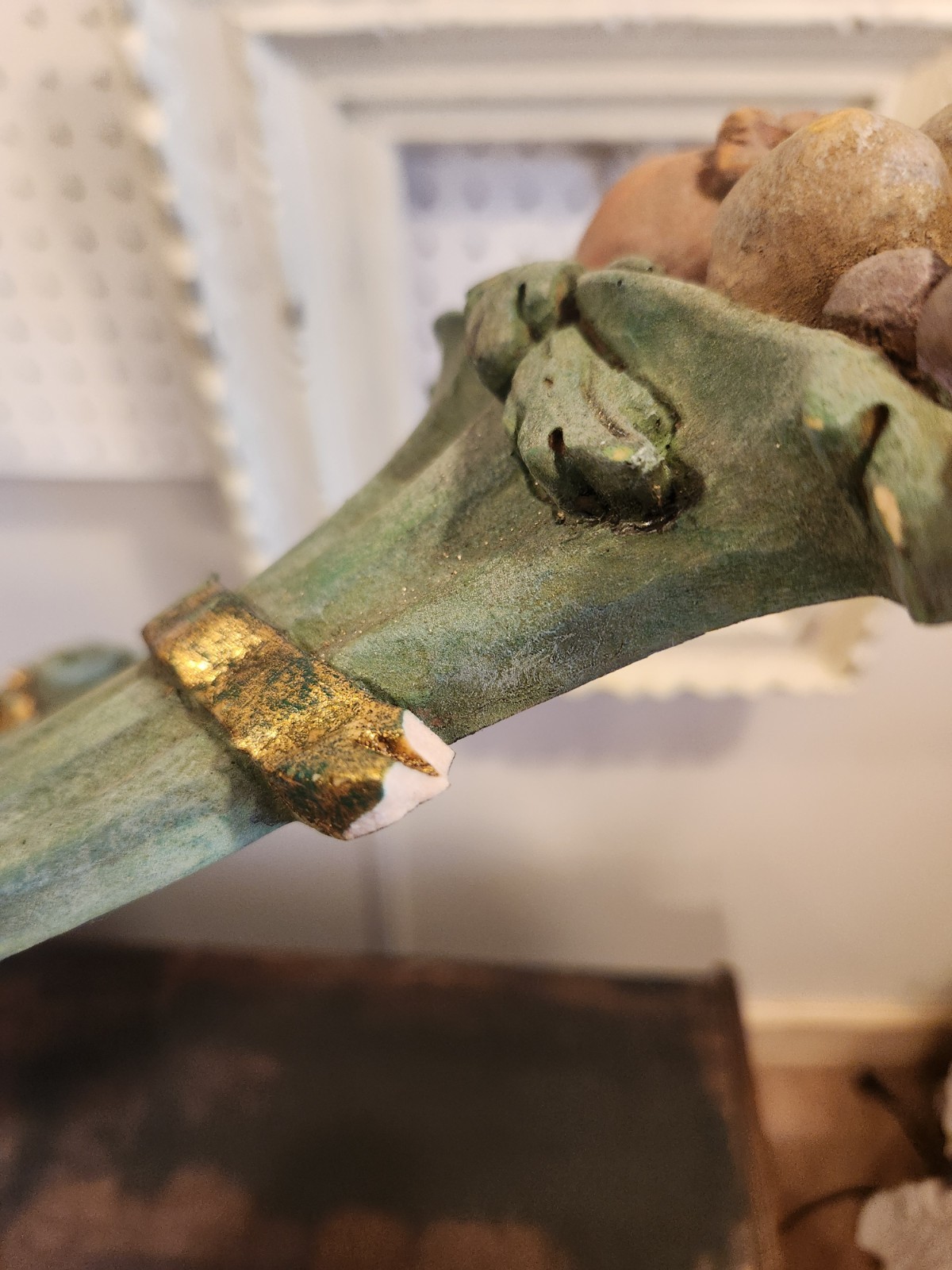 Vintage Italian Wall Ornament Carved Wood Pediment Cornucoppia Architectural 