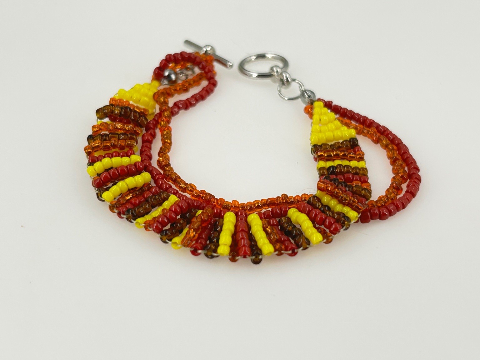 Handcrafted Beaded Bracelet Silver Toggle Clasp M… - image 3