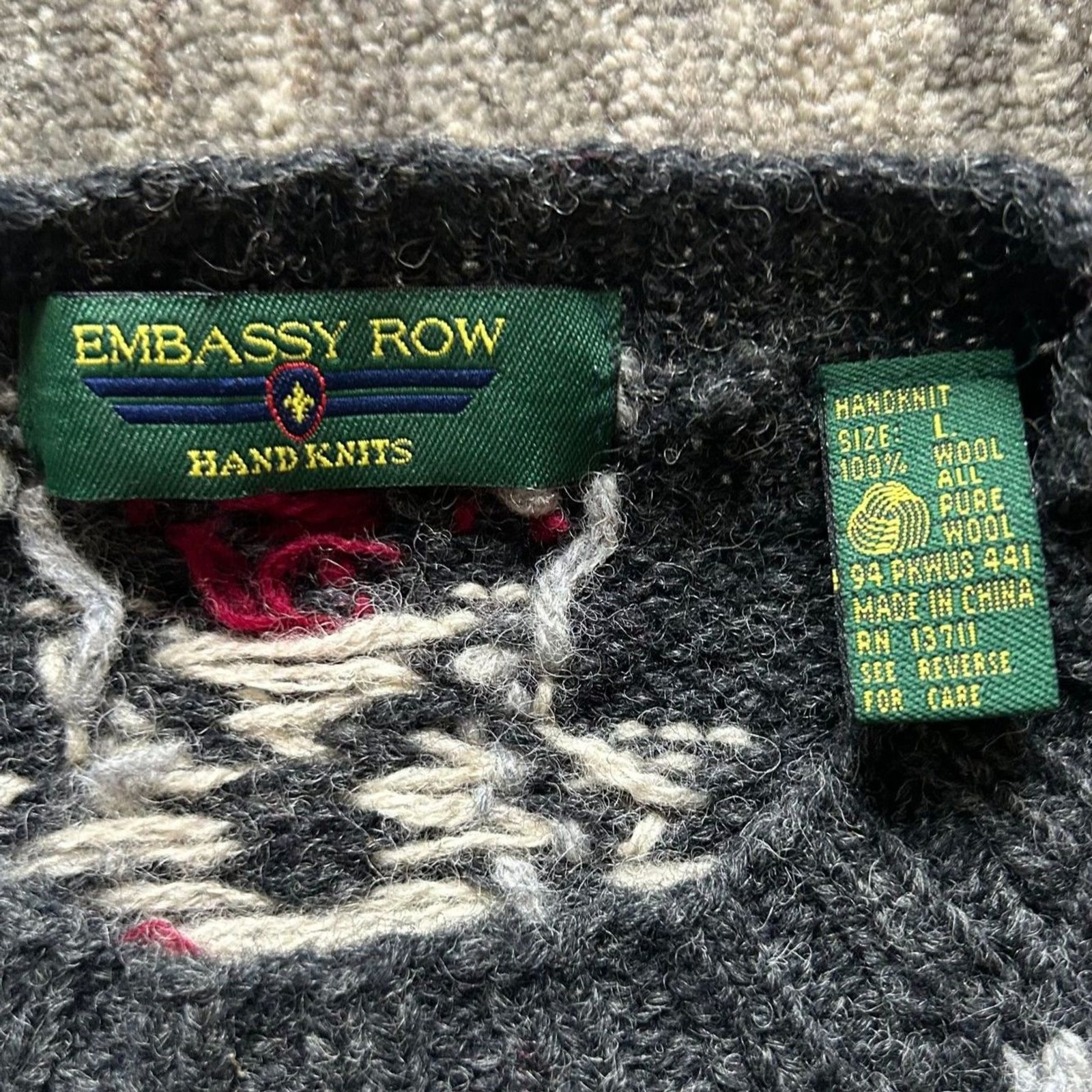 Embassy Row Vintage 90's Handknit 100% Wool Sweat… - image 3
