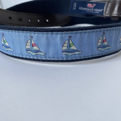 Vineyard Vines Belt Size 30 Men's Sailboat Boys Boats Ocean Nautical Blue Ocean