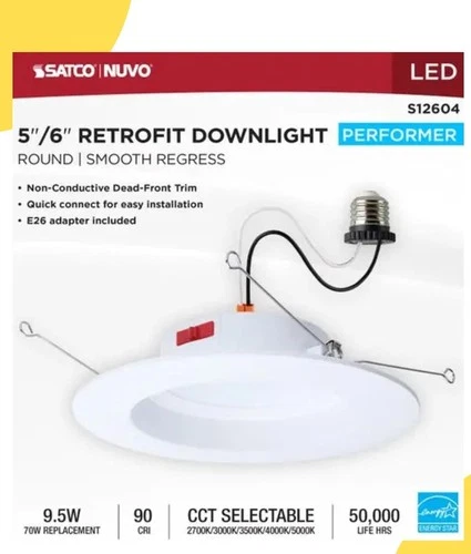 Satco S12604 - 10 Watt 5-6" LED Downlight Retrofit CCT Select (1, 2, 6 or 12 PK) - Picture 1 of 10
