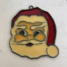 Vintage Santa Ornament Suncatcher Sun Catcher Faux Stained Glass Christmas 3.5"