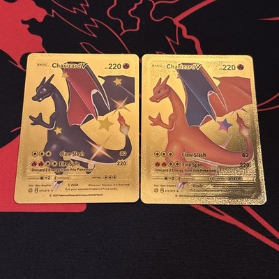Charizard V Gold Foil Pokémon Cards Lot - 2 Standard English Cards Fan Art