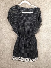 White House Black Market Polka Dot Floral Dress Womens 10 Black Chiffon Career